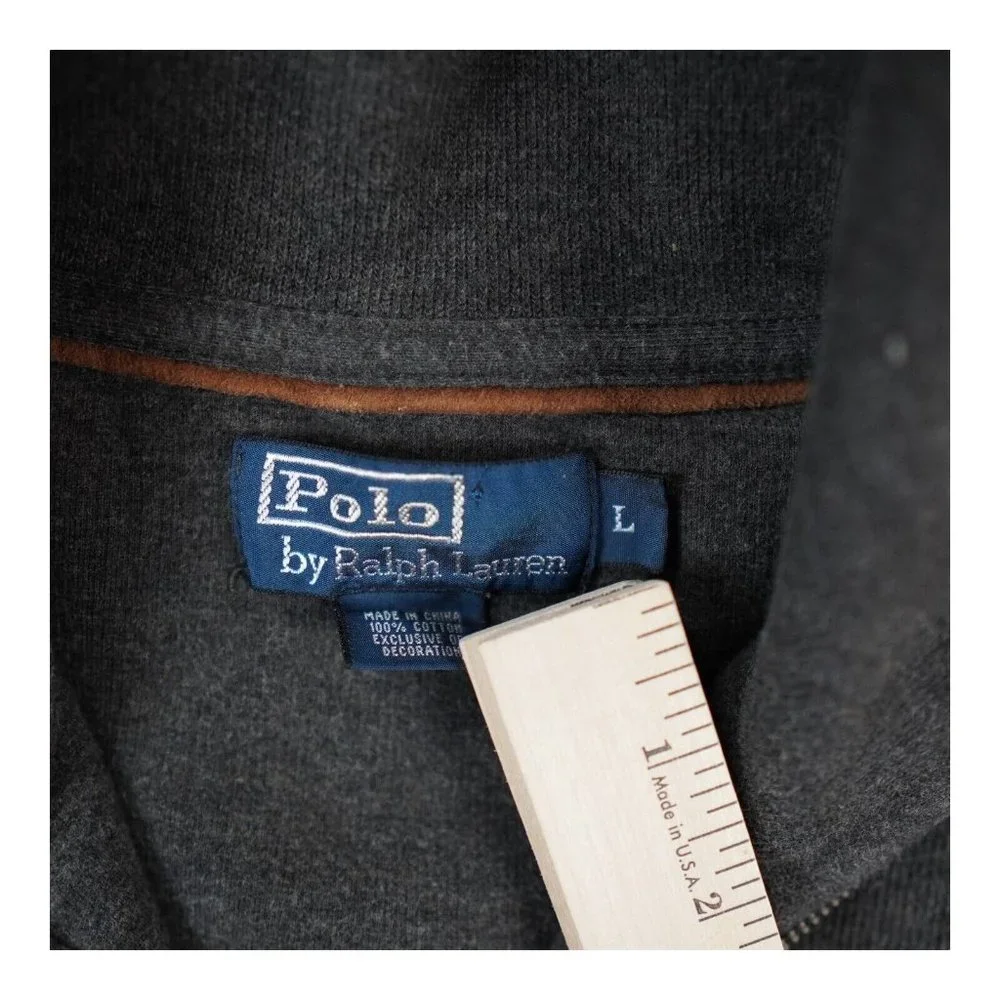 VTG Polo Ralph Lauren Sweater Men's Large Dark Gray Mock Neck‎ Quarter Preppy